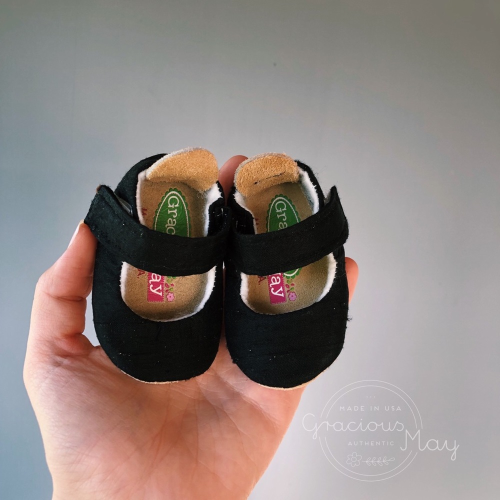 Black silk baby girl dress shoes Booties size 1